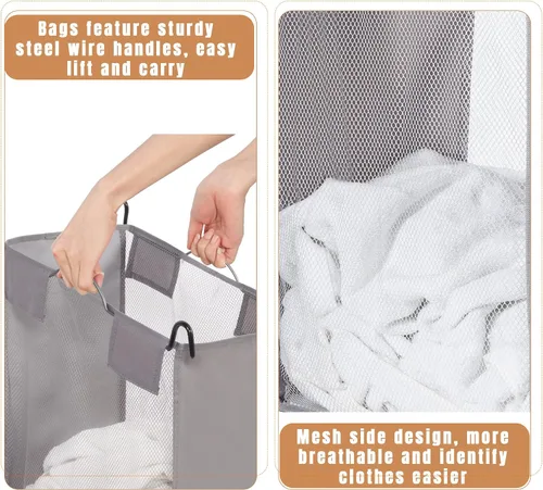 Vista 8 de STORAGE MANIAC - Clasificador de lavandería de 3 secciones con tabla de planchar plegable, carrito de lavandería resistente con ruedas y bolsas