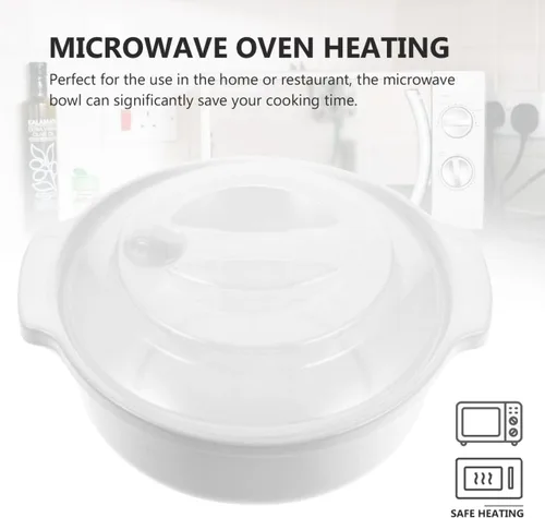 Vista 3 de Cuenco de vapor para microondas de 7.08 x 6.29 x 3.14 pulgadas, cuenco de cocina de plástico resistente al calor con asa lateral, recipiente