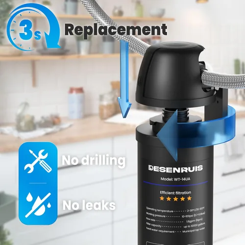 Vista 6 de Filtro de agua para debajo del fregadero, filtro de agua de grifo doméstico para fregadero de cocina, se conecta directamente bajo el mostrador al