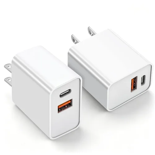Vista 11 de Bloque de carga para iPhone 16/15, bloque de carga USB C [paquete de 2] 20 W de doble puerto PD rápido USB C adaptador de cargador de pared USB A