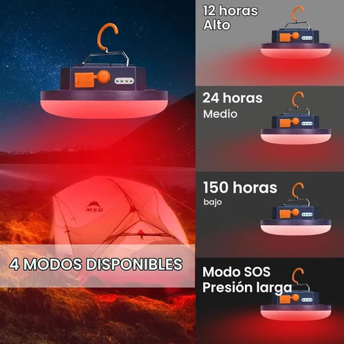 Vista 3 de Linterna de camping roja a prueba de insectos iodoo con luz de 2025, linterna de camping recargable de 10000mAh y 3000LM para tienda, 6500K