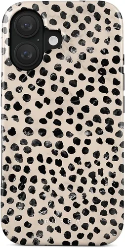Vista 37 de BURGA-Funda p/teléfono compatible c/iPhone 14 Plus, carcasa rígida híbrida de 2 capas + Funda protectora de silicona, almendras latte a lunares