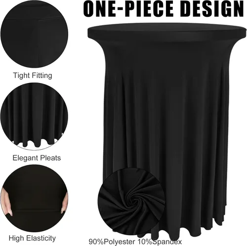 Vista 2 de Spandex Cocktail Table Skirt 32"x 43" Black Stretch Cocktail Table Cover, Washable Round High Top Tablecloth for Bar, Wedding, Party, Events (Black)