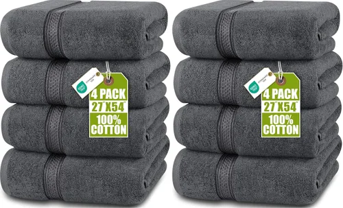Vista 18 de Toallas de baño de algodón de lujo de 700 GSM (4 unidades, 27 x 54 pulgadas) por Utopia, Beige Premium Lightweight Ring Spun Cotton Towels