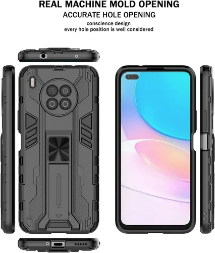 Vista 6 de Asuwish Funda para teléfono Honor 50 Lite/Huawei Nova 8i con protector de pantalla de vidrio templado y soporte delgado, híbrido, resistente, Negro