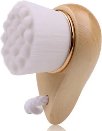 Vista 2 de BeNat. Cepillo de limpieza facial de mango de madera de bambú. Cepillo facial de fibra extra suave. Blanco.