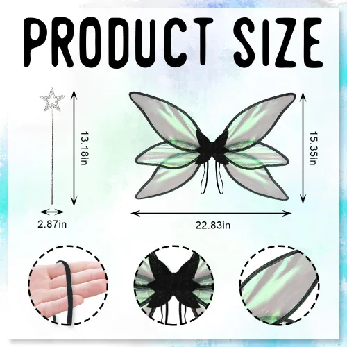 Vista 2 de Glodecart Disfraz de alas de hadas para Navidad, disfraz de elfo de ángel de princesa para disfraz de Navidad, accesorios de cosplay, ala
