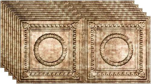 Vista 19 de FASÄDE Rosette - Panel de techo decorativo de vinilo adhesivo de 2 x 4 pies en bronce antiguo (paquete de 5)