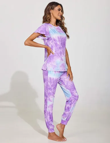 Vista 4 de Ekouaer Conjuntos de pijama de manga corta para mujer con pantalones largos