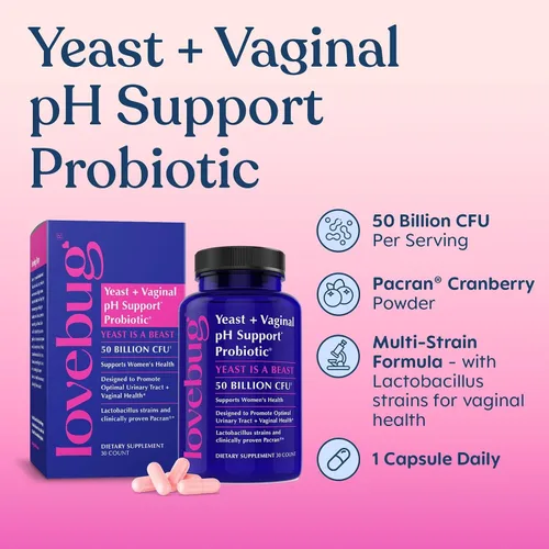 Vista 3 de LOVEBUG Probióticos para mujeres con Pancran® - Probiótico multi-cepa que apoya el equilibrio de IVU, BV, olor y pH - Probióticos vaginales