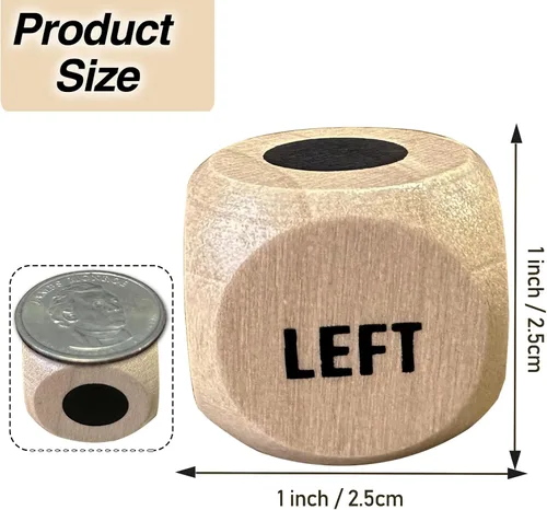 Vista 2 de Juego de dados Left Right Center de 1 pulgada de madera con bolsa de cordón, fácil de almacenar y transportar, conveniente para viajar (3 piezas)