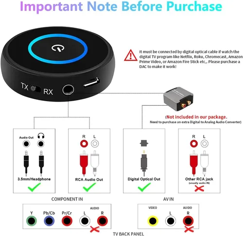 Vista 2 de Golvery Transmisor y receptor Bluetooth 5.3, adaptador AUX inalámbrico Bluetooth 2 en 1 para TV/PC/CD/MP3/PS4/cine en casa/altavoz con conector AUX