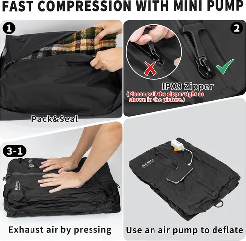 Vista 7 de Bolsas de vacío de viaje, bolsa de compresión de vacío impermeable IPX8 Bolsas de vacío para viajes con bomba sin batería, TSA bolsas