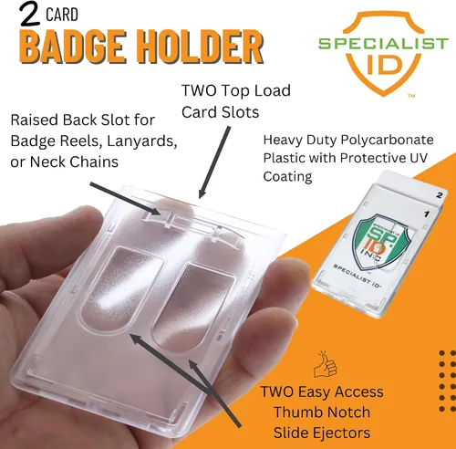Vista 2 de Specialist ID - Soporte para tarjetas de doble cara resistente, capacidad para 2 tarjetas, vertical de policarbonato, insignias de plástico duro