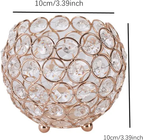 Vista 2 de Crystal Beads Makeup Brush Holder, Handcrafted Cosmetics Makeup Brushes Cup Organizer Vanity Decor, Candle Holder Decoration Tray(Gold)