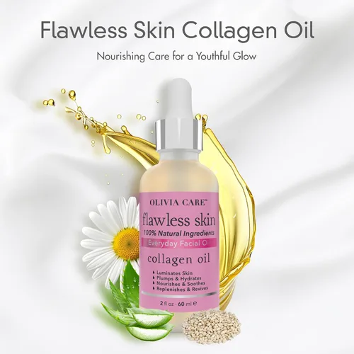 Vista 2 de Olivia Care Aceite facial de colágeno – Aceite facial esencial impecable 100% natural. Nutritivo, reviviente e hidratante calmante – para todo tipo