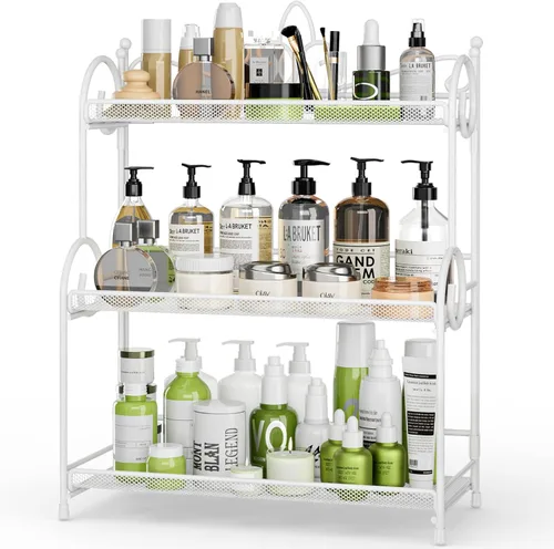 Vista 7 de EKNITEY Organizador de encimera de baño, organizador de especias de 3 niveles, organizador de encimera para el cuidado de la piel, para baño, Negro