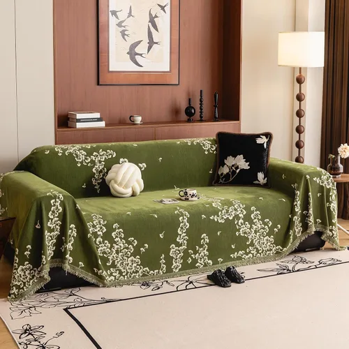 Vista 26 de DREAMINGO Funda para sillón reclinable con estampado floral verde y botánico de jacquard, 1 cojín, acogedora funda de felpilla para sala de estar