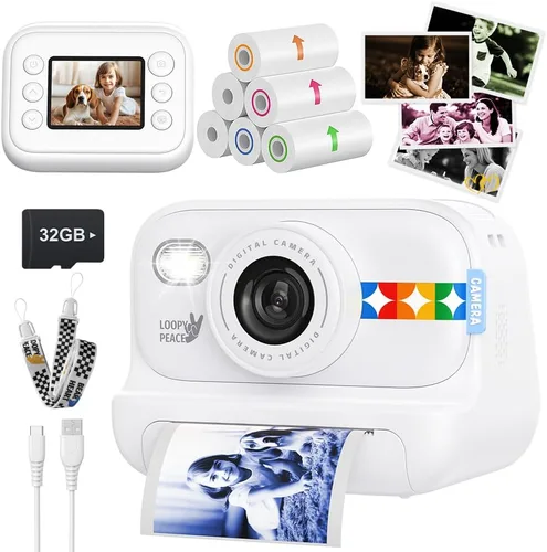 Vista 10 de Cámara de impresión instantánea en color para niños – Cámara para niños con 5 papeles fotográficos de color, video de 48MP y 1080P, 21 marcos