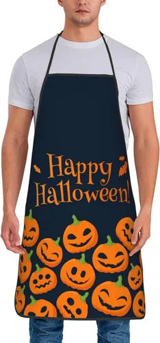 Vista 2 de Delantales de Halloween para mujeres, decoraciones de calabaza de Halloween para hombres, parrilla, cocinero, cocina, delantal de otoño, regalos