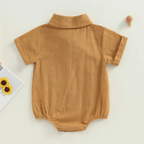 Vista 3 de AEEMCEM Ropa de bebé recién nacido, de algodón, lino, con botones, de gran tamaño, con solapa, manga cortalarga, traje de mameluco de burbujas