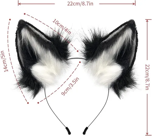 Vista 2 de Juego de orejas de gato de piel sintética y cola de zorro lobo, kit de guantes de garra para niños y adultos, para Halloween, anime, fiesta