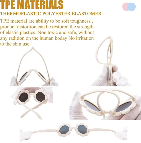 Vista 4 de COASION Lentes de sol flexibles y flexibles con correa para bebés recién nacidos y niñas de 0 a 24 meses