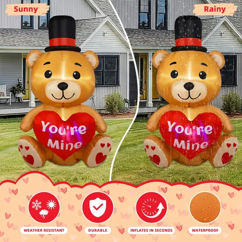 Vista 5 de B&D Oso inflable para el día de San Valentín de 4 pies con corazón de amor, decoraciones de patio inflables con luces LED RGB integradas, decoración