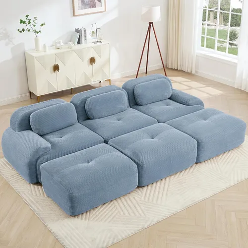 Vista 27 de Juego de sofás seccionales sin hueso de 117 pulgadas para sala de estar, modular en forma de L y sofá de 3 plazas con asiento profundo, almohadas