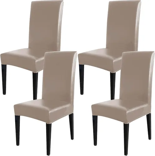 Vista 15 de Qubjus Fundas para sillas de comedor, de piel sintética sólida, impermeable, a prueba de aceite, elásticas, fundas protectoras para sillas de Negro