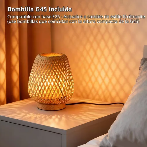 Vista 4 de Lámpara de mesa pequeña de ratán bohemio con pantalla tejida