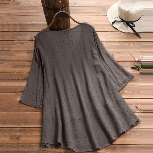 Vista 4 de Aniywn Camiseta de manga 34 con estampado floral y cuello redondo para mujer