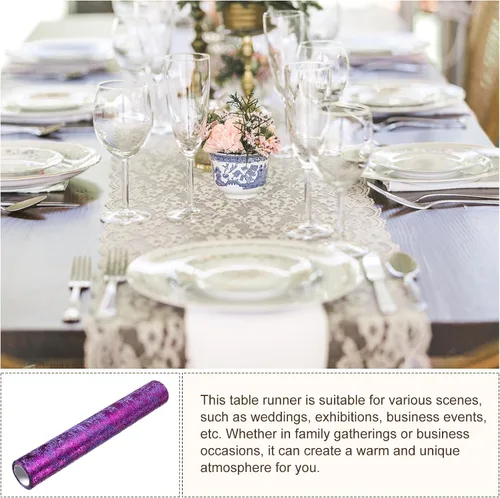 Vista 5 de uxcell Camino de mesa morado oscuro de 11 x 180 pulgadas, rollo de camino de mesa de malla fina de papel metálico para fiestas de eventos, fiestas
