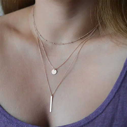Vista 3 de Collar con dije rectangular de moneda de plata de tres capas para mujeres y adolescentes, regalos de joyería para ella, regalos de aniversario