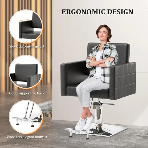 Vista 4 de Bonnlo Silla de peluquería para estilista de peluquería de asiento ancho, silla de peluquería hidráulica con reposapiés de acero inoxidable, silla