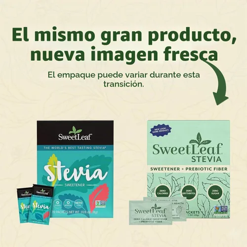 Vista 3 de SweetLeaf Edulcorante en polvo de stevia, sin azúcar, 70 paquetes