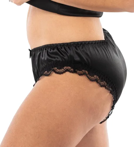 Vista 2 de Satini Bragas de lencería de bikini tanga para mujer, bragas de satén con volantes