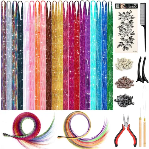 Vista 8 de Kit de 65 piezas de plumas para el cabello con herramientas para extensiones de cabello, kit de extensiones de plumas de cabello sintético largo