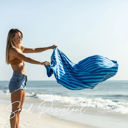 Vista 5 de Toalla de playa resistente a la arena, con bolsillo con cremallera, compacta, ligera y de secado rápido