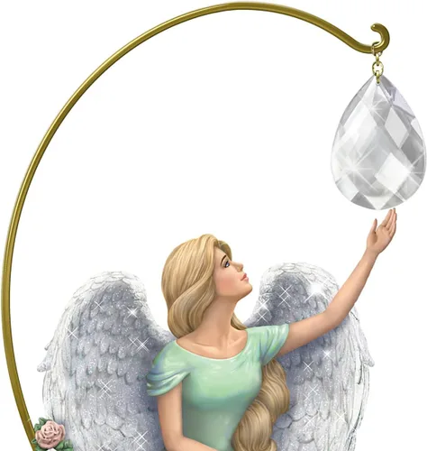 Vista 3 de Escultura de ángel de recuerdo pintada a mano con lágrimas del cielo inspirada en las ilustraciones de Lena Liu con un atrapasoles prismático