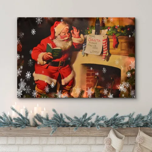 Vista 2 de wall26 Lienzo Impreso Arte de Pared Papá Noel Árbol de Navidad Chimenea Celebraciones y Fiestas Ilustración Decorativa Arte Moderno Escénico