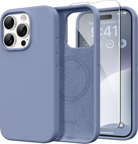 Vista 235 de GONEZ Funda magnética para iPhone 14, compatible con Magsafe, con protector de pantalla + protector de cámara, forro de microfibra antiarañazos