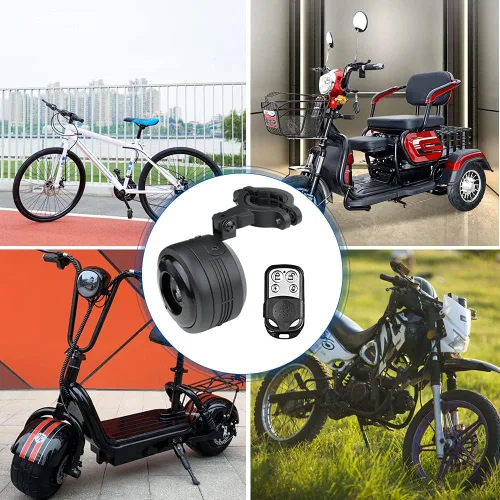 Vista 6 de Bocina de alarma para bicicleta con control remoto, recargable por USB, impermeable, alarma antirrobo de vibración para bicicletas, scooters