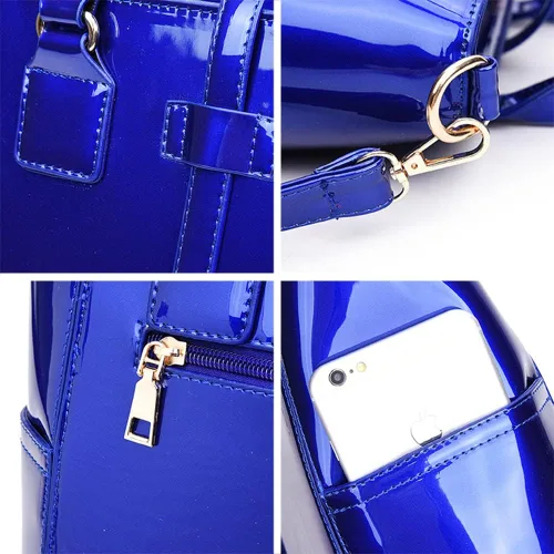 Vista 6 de YAQUNICER Bolso de mano y bolso de patente 3 piezas para mujer brillante PU asa superior bolsos cadena mensajero bolsa embrague titular de la tarjeta