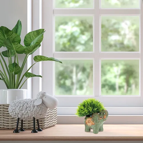 Vista 5 de Veemoon Maceta pequeña de cerámica con elefante, bonitas macetas de animales suculentas, soporte para plantas de aire, recipiente de cactus verde