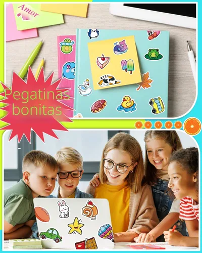Vista 5 de 100 calcomanías para botellas de agua para niños, adolescentes y niñas, vinilo lindo estético, impermeable, calcomanías geniales Vsco, portátil