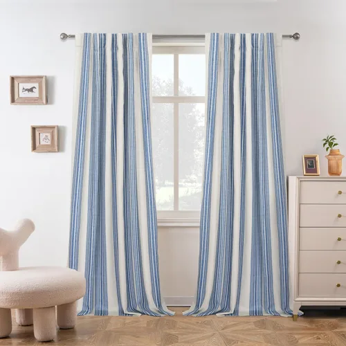 Vista 32 de DriftAway Chris Linen - Cortinas opacas con capa térmica y reductora de sonido, 63 pulgadas de largo para dormitorio, cortinas estampadas a rayas
