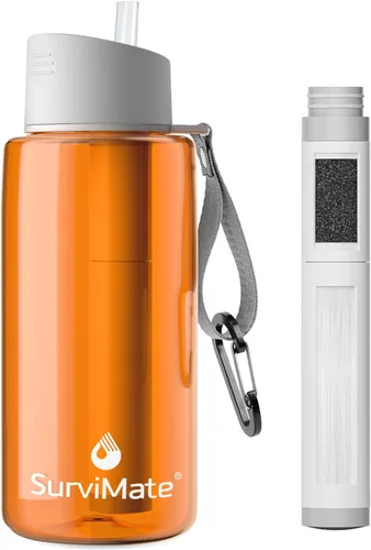 Vista 13 de SurviMate - Botella de agua filtrada con ultrafiltración de 5 etapas de Negro