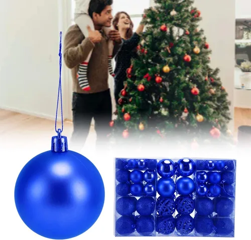 Vista 8 de Juego de 100 adornos de bolas de Navidad, decoraciones colgantes de temporada, bolas de Navidad de plástico inastillables, juego a granel para Azul