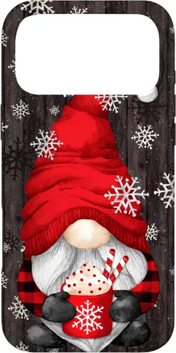 Vista 21 de iPhone 14 Pro Gnomo de Navidad rojo para mujeres con taza de cacao caliente lindo estuche de Navidad
